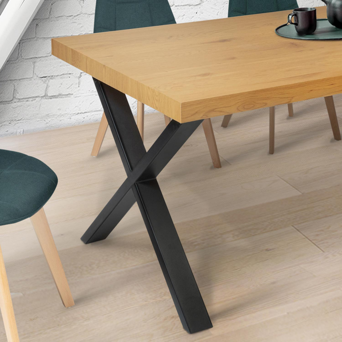 Lot de 2 pieds de table en X 72x73 cm noir design industriel