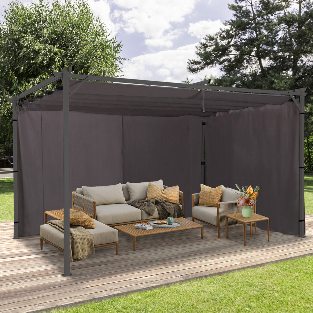 Lot de 2 rideaux pour pergola 3 et 4 m, panneaux latéraux gris avec fermeture éclair