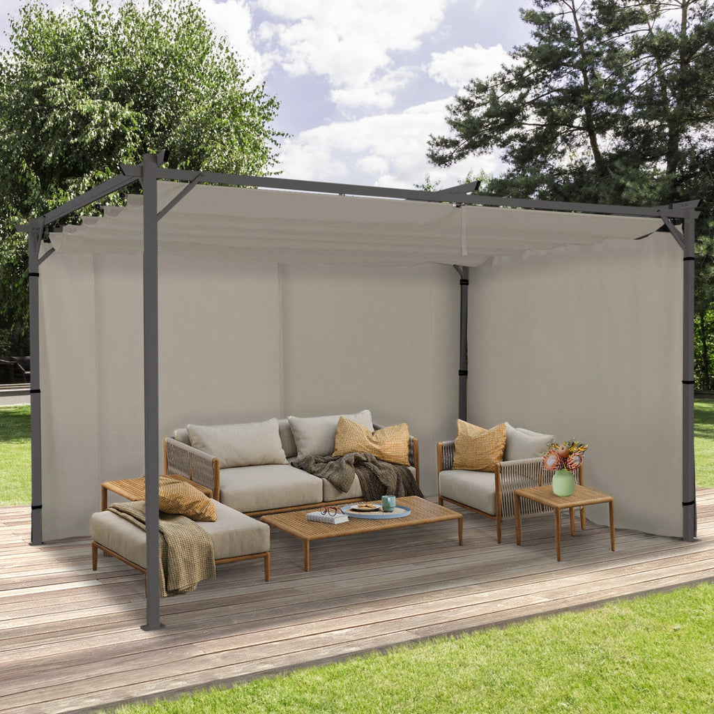 Lot de 2 rideaux pour pergola taupe 3 et 4 m, panneaux muraux avec fermeture éclair