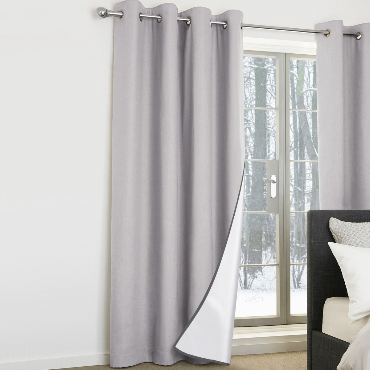 Lot de 2 rideaux thermiques gris clair 135x240 cm
