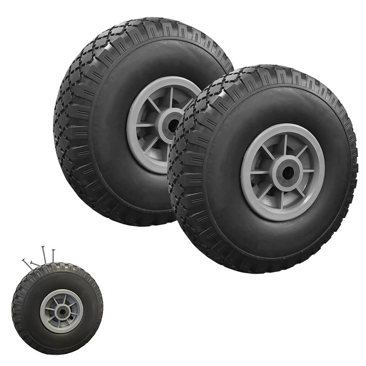 Lot de 2 roues increvables 250 mm pour diable et chariot, alésage axe 16 mm