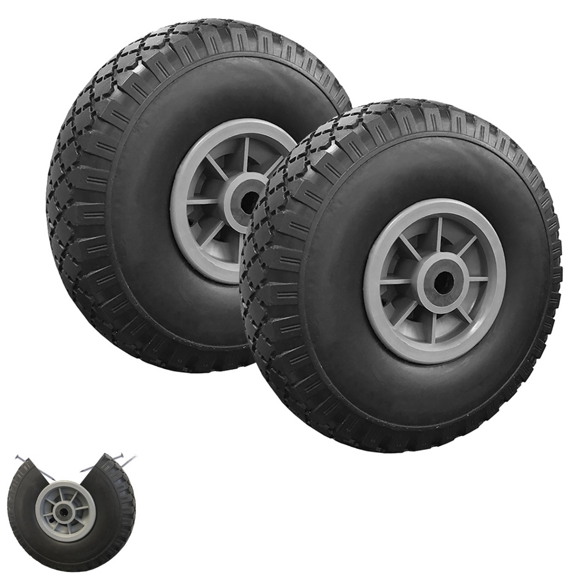 Lot de 2 roues increvables 250 mm pour diable et chariot, alésage axe 16 mm