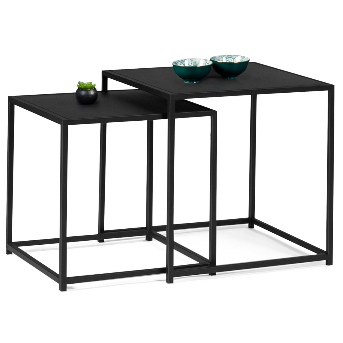 Set of 2 DAVIS 40/45 nesting coffee tables in matte black metal, industrial design