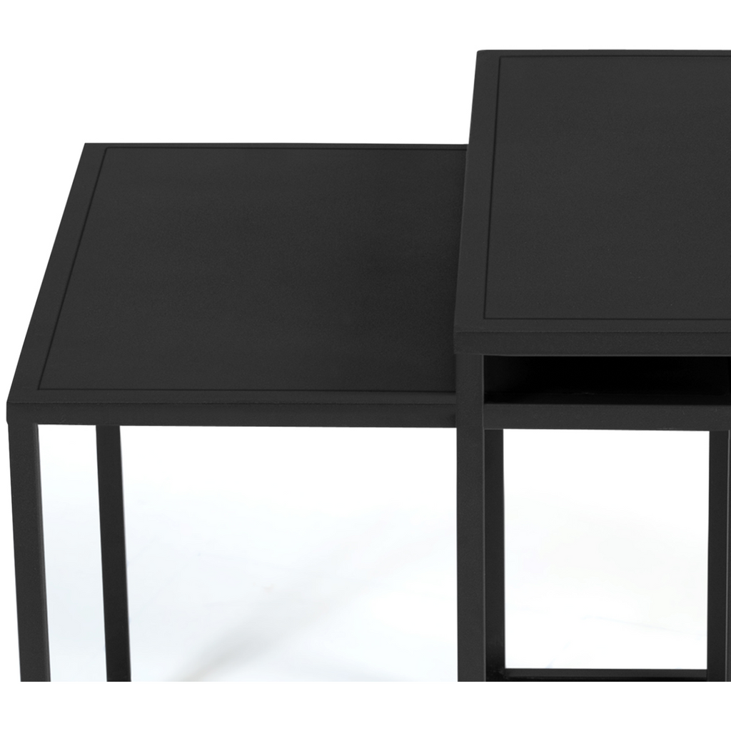 Set of 2 DAVIS 40/45 nesting coffee tables in matte black metal, industrial design