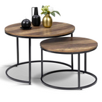 Lot de 2 tables basses gigognes rondes HAWKINS 54/70 cm bois foncé design industriel