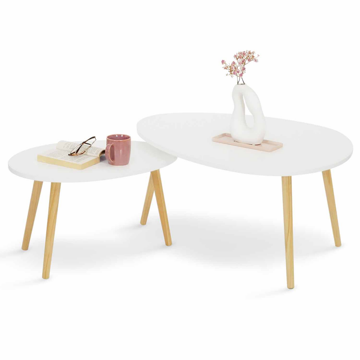Lot de 2 tables basses gigognes GAIA blanc scandinave
