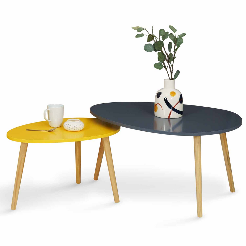 Lot de 2 tables basses gigognes GAIA gris jaune scandinave