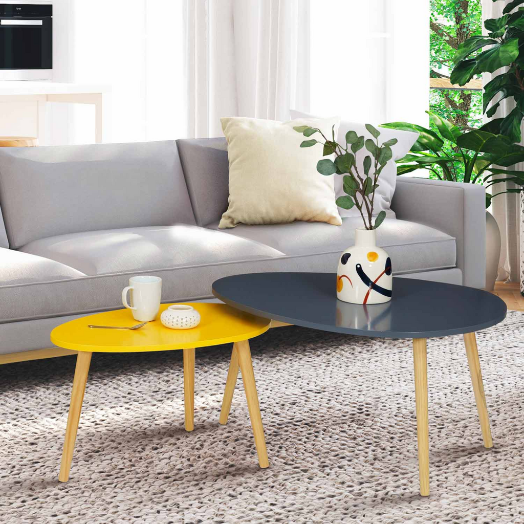 Lot de 2 tables basses gigognes GAIA gris jaune scandinave
