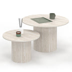 Lot de 2 tables basses gigognes rondes JULIETTE 50/70 effet lattes travertin