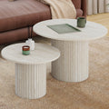 Lot de 2 tables basses gigognes rondes JULIETTE 50/70 effet lattes travertin