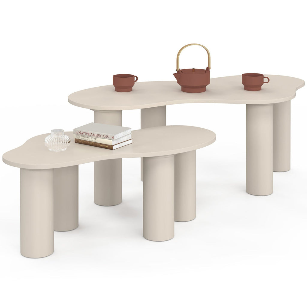Lot de 2 tables basses gigognes ORGANIQUE 80/110 cm bois beige