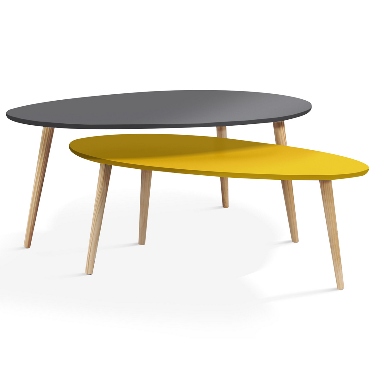 Lot de 2 tables basses gigognes GIGI laquées gris et jaune style scandinave