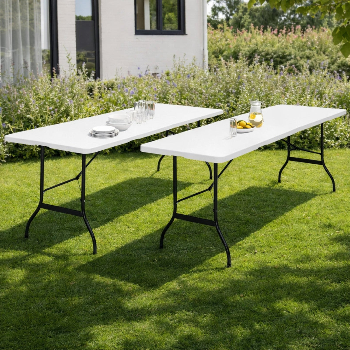 Lot de 2 tables pliantes d'appoint portables 180 cm pour camping ou réception