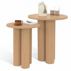 Lot de 2 tables d'appoint rondes, table basse, bouts de canapé, tables de chevet ELOISE 35/40 cm bois effet hêtre