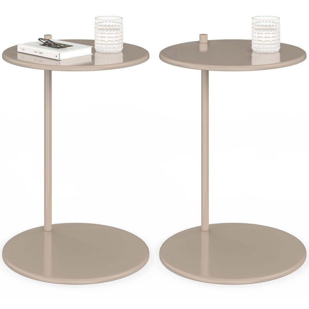 Lot de 2 tables d'appoint rondes, table basse, bouts de canapé, tables de chevet LEONTINE 40 cm métal taupe