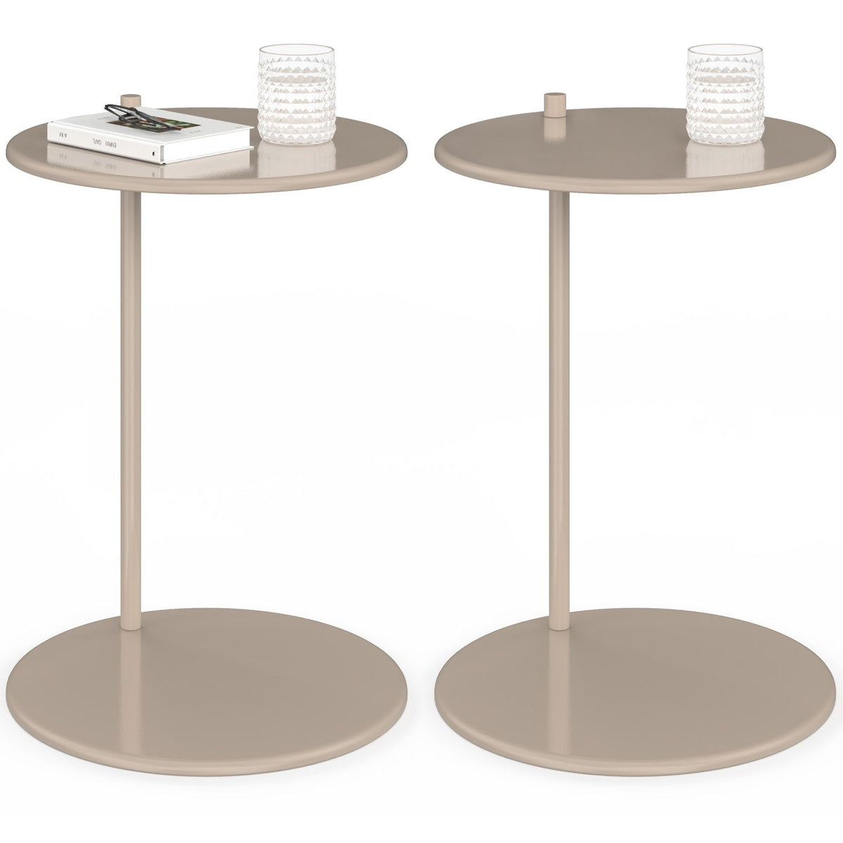 Lot de 2 tables d'appoint rondes, table basse, bouts de canapé, tables de chevet LEONTINE 40 cm métal taupe