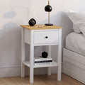 Lot de 2 tables de chevet ACHILLE 1 tiroir et 1 tablette blanc et plateau bois
