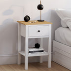 Lot de 2 tables de chevet ACHILLE 1 tiroir et 1 tablette blanc et plateau bois