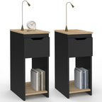 Lot de 2 tables de chevet étroites ANOUK, 1 tiroir avec niche, noir et bois