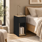 Lot de 2 tables de chevet étroites ANOUK, 1 tiroir avec niche, noir et bois