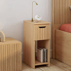 Lot de 2 tables de chevet étroites ANOUK 1 tiroir effet lattes et bois