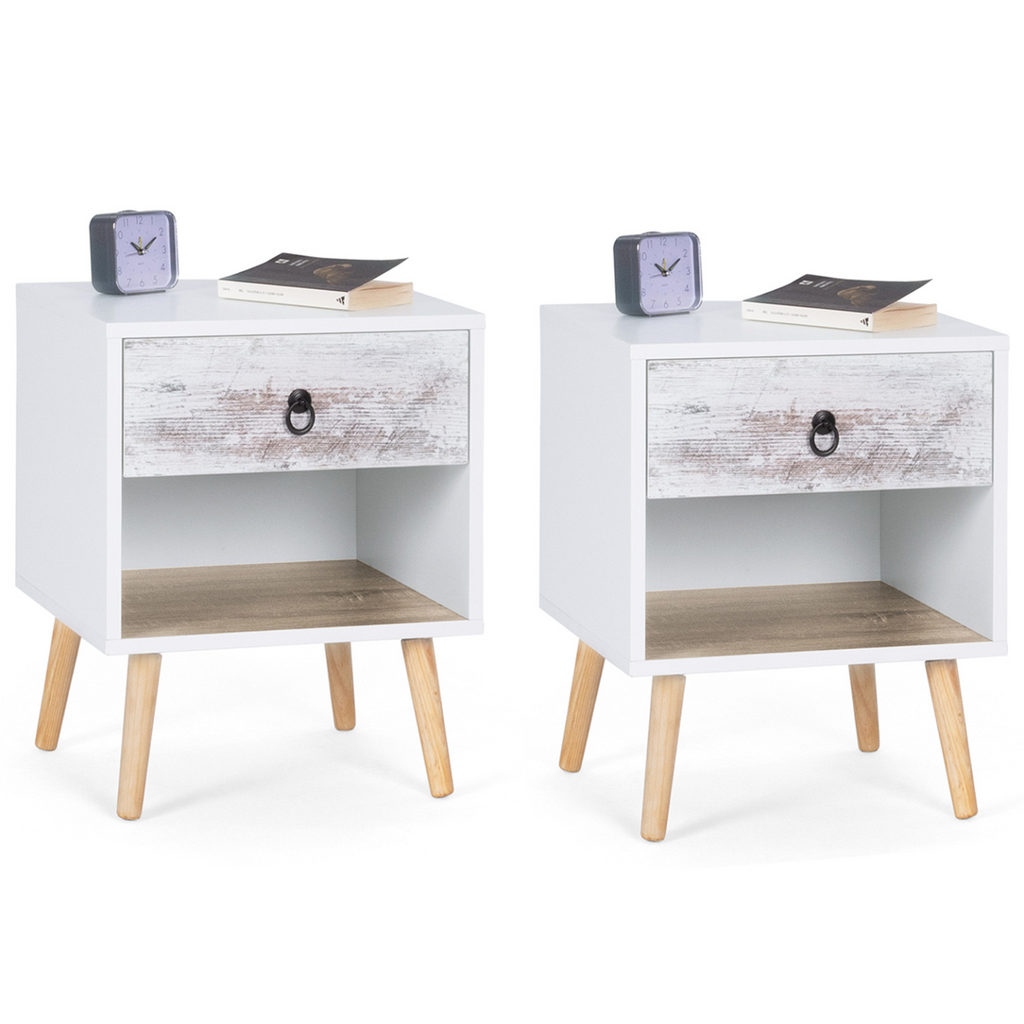 Lot de 2 tables de chevet scandinaves BAHIA, 1 tiroir avec niche