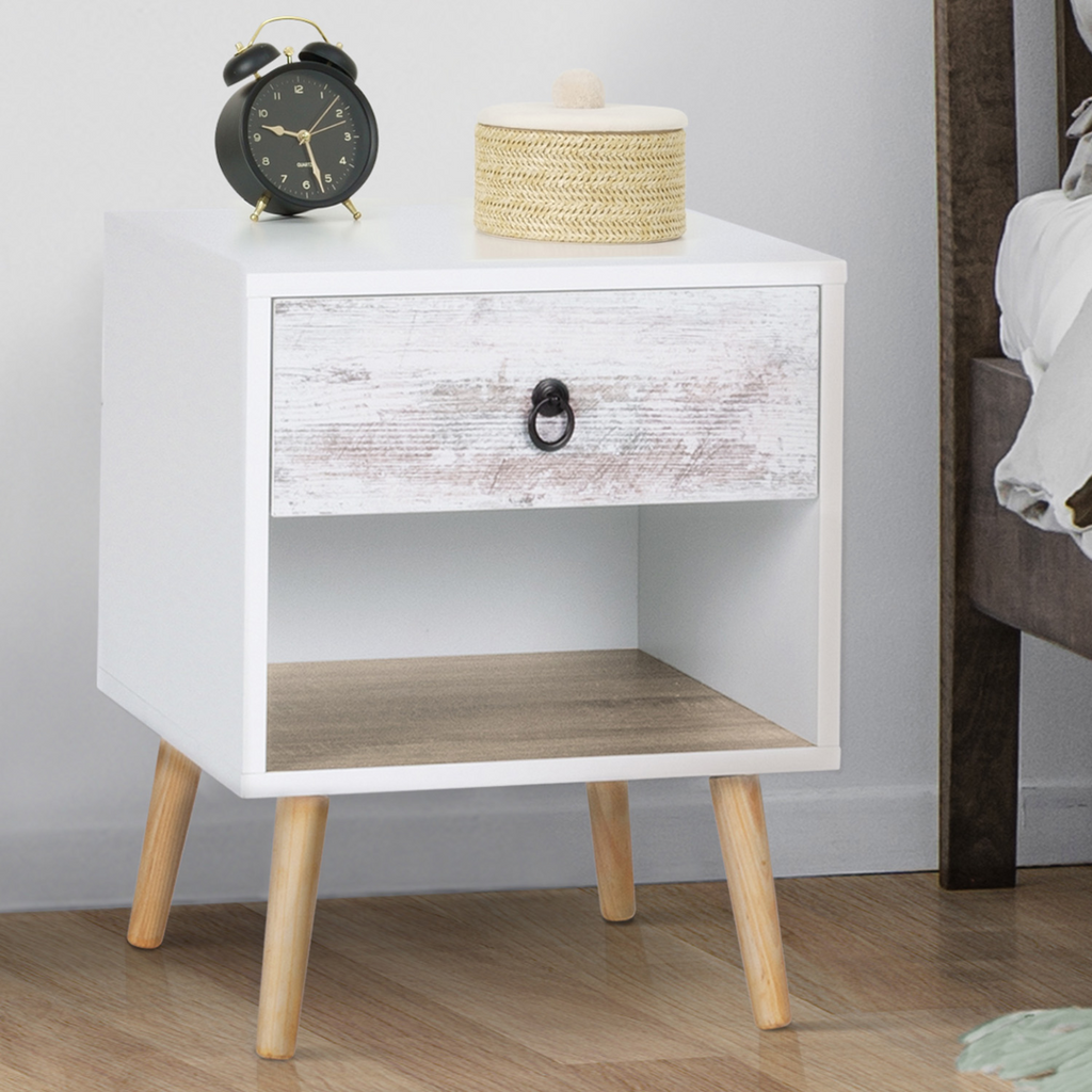 Lot de 2 tables de chevet scandinaves BAHIA, 1 tiroir avec niche