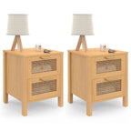 Lot de 2 tables de chevet EDHEN 2 tiroirs cannage et bois