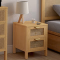 Lot de 2 tables de chevet EDHEN 2 tiroirs cannage et bois
