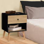 Lot de 2 tables de chevet scandinaves EMMIE 1 tiroir avec niche noir et hêtre