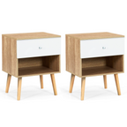 Lot de 2 tables de chevet scandinaves EMMIE 1 tiroir avec niche, hêtre et blanc