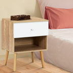 Lot de 2 tables de chevet scandinaves EMMIE 1 tiroir avec niche, hêtre et blanc