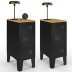 Lot de 2 tables de chevet étroites ESTER 1 porte métal noir plateau façon hêtre design industriel