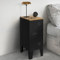 Lot de 2 tables de chevet étroites ESTER 1 porte métal noir plateau façon hêtre design industriel