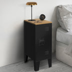 Lot de 2 tables de chevet étroites ESTER 1 porte métal noir plateau façon hêtre design industriel
