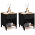Lot de 2 tables de chevet ESTER 1 tiroir en métal noir avec niche et plateau aspect hêtre au design industriel