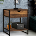 Lot de 2 tables de chevet HAWKINS, 1 tiroir avec tablette, bois foncé, design industriel