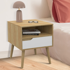 Lot de 2 tables de chevet scandinaves HELSINKI 1 tiroir avec niche effet hêtre et blanc