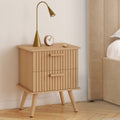 Lot de 2 tables de chevet JULIETTE 2 tiroirs effet lattes tasseaux bois