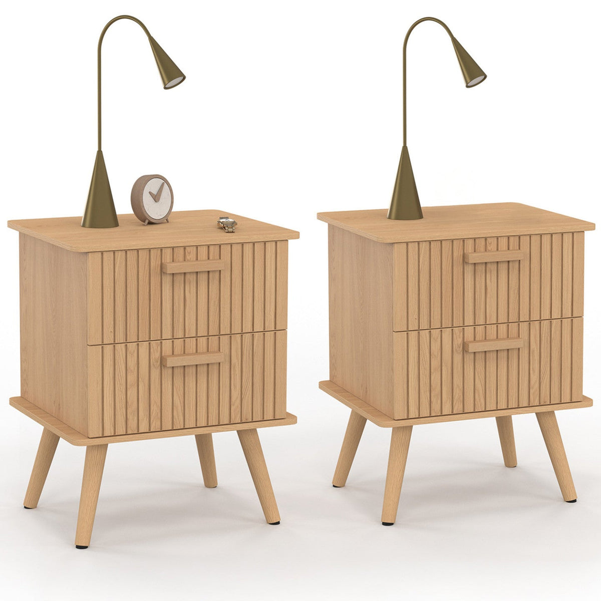 Lot de 2 tables de chevet JULIETTE 2 tiroirs effet lattes tasseaux bois