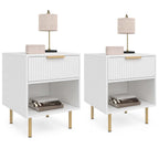 Lot de 2 tables de chevet MARCEL 1 tiroir avec niche effet lattes blanc et doré