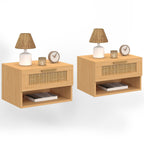 Lot de 2 tables de chevet murales ROBERT 1 tiroir avec niche effet naturel cannage et bois