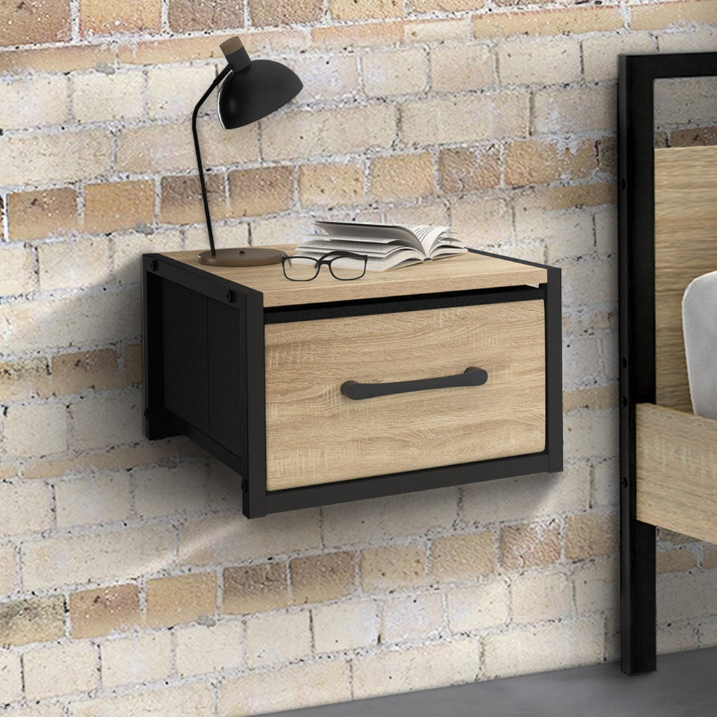 Lot de 2 tables de chevet murales avec tiroir en tissu, design industriel UTAH