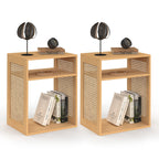 Lot de 2 tables de chevet NORA avec rangements ouverts en cannage et bois