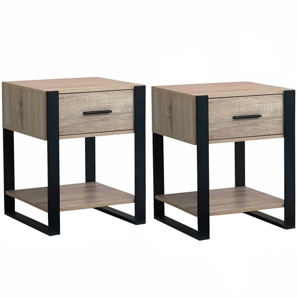 Lot de 2 tables de chevet ONYX 1 tiroir avec tablette bois et noir