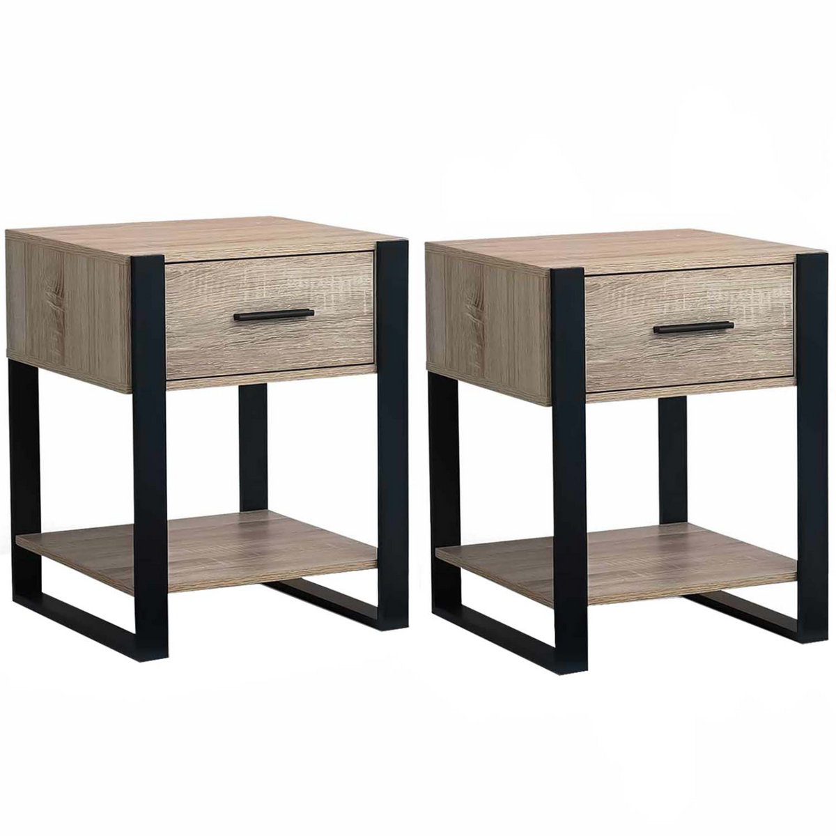 Lot de 2 tables de chevet ONYX 1 tiroir avec tablette bois et noir