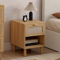 Lot de 2 tables de chevet ROBIN 1 tiroir avec niche bois et tissu effet lin