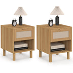 Lot de 2 tables de chevet ROBIN 1 tiroir avec niche bois et tissu effet lin
