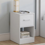Lot de 2 tables de chevet UPPAH 1 tiroir en tissu avec niche bois blanc