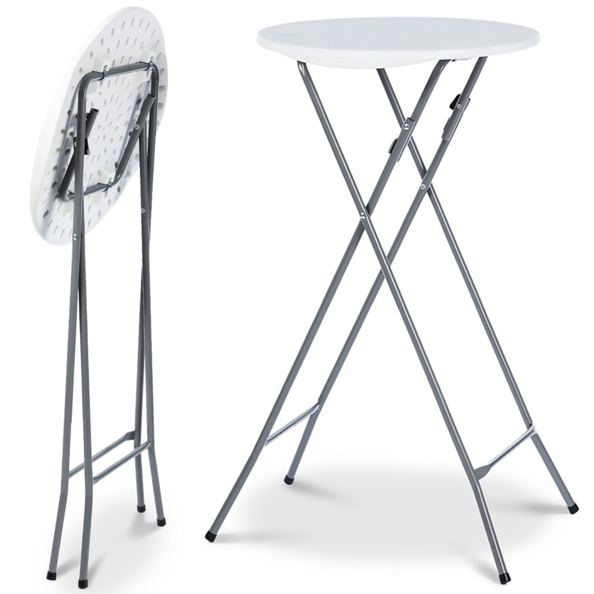 Lot de 2 tables hautes pliantes 105 cm et 2 housses blanches